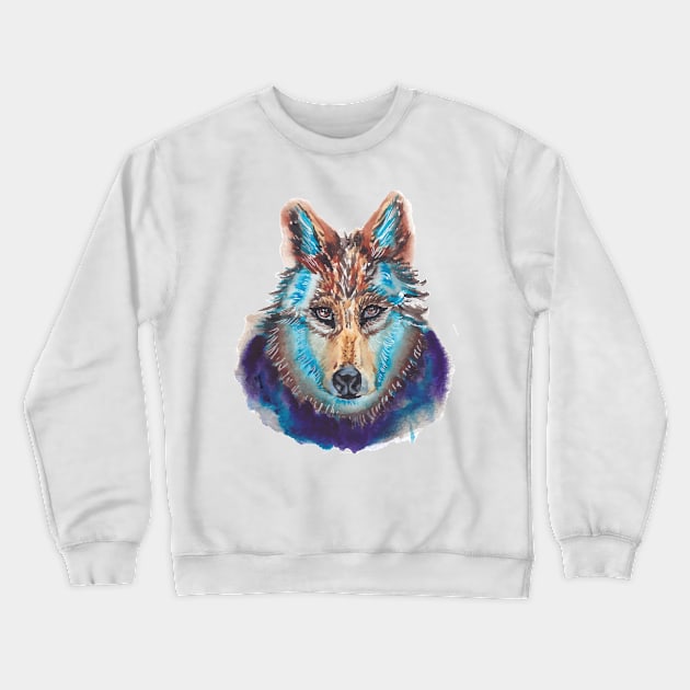 Wolf Watercolor Hand Drawn Crewneck Sweatshirt by Mako Design 